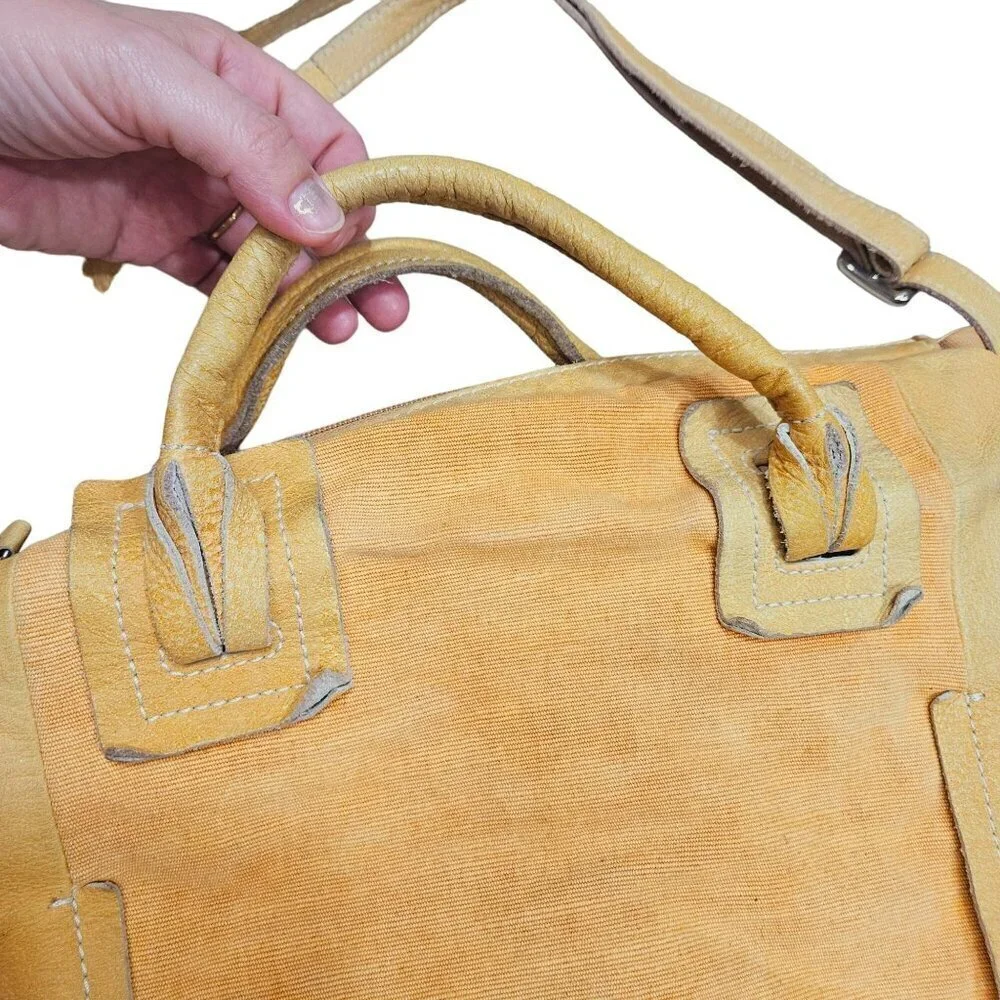 Nicoli Sunflower Yellow Canvas & Leather Tote Bag Dual‎ Handles Adjustable Strap